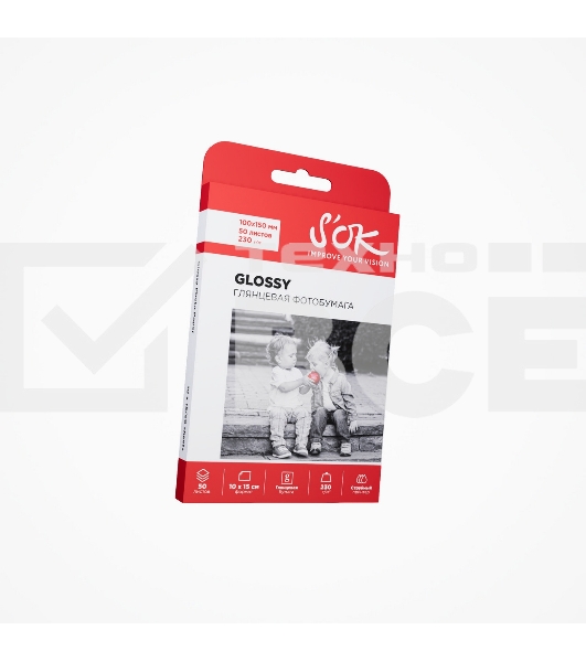Фотобумага S'OK глянцевая, формат 10x15, плотность 230г/м2, 50 листов SA6230050G4R