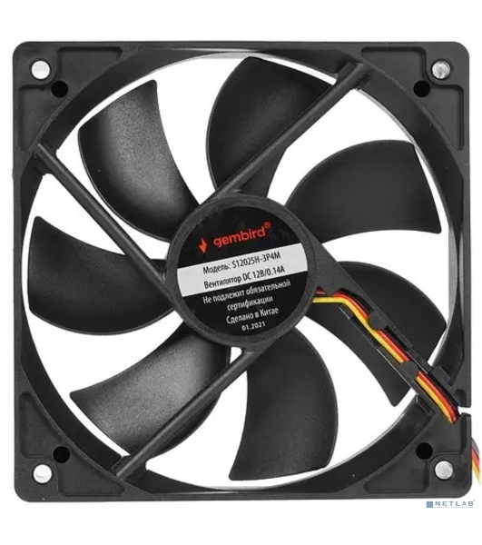 Вентилятор Gembird 120x120x25, гидрод., тихий, 3 pin/4pin Molex, провод 30 см (S12025H-3P4M)