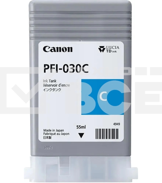 Картридж струйный CANON  Pigment Ink PFI-030 Cyan голубой (55 мл) для Canon imagePROGRAF TM-240, TM-340