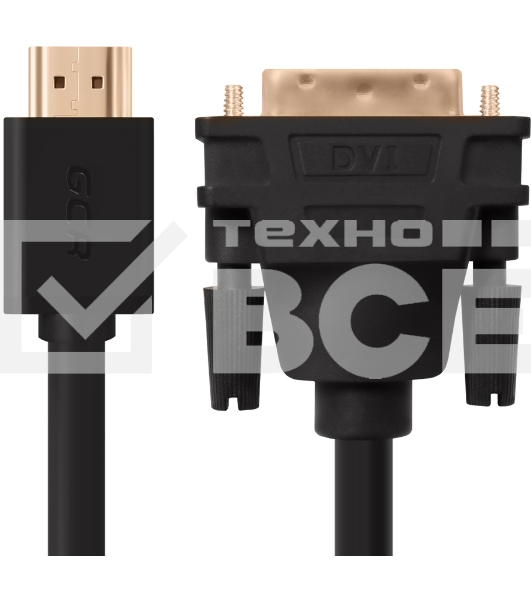 Кабель Greenconnect HDMI-DVI 10.0m черный,OD7.3mm, 28/28 AWG, позолоченные контакты, 19pin AM / 24+1M AM double link,тройной экран(GCR-HD2DVI1-10.0m)