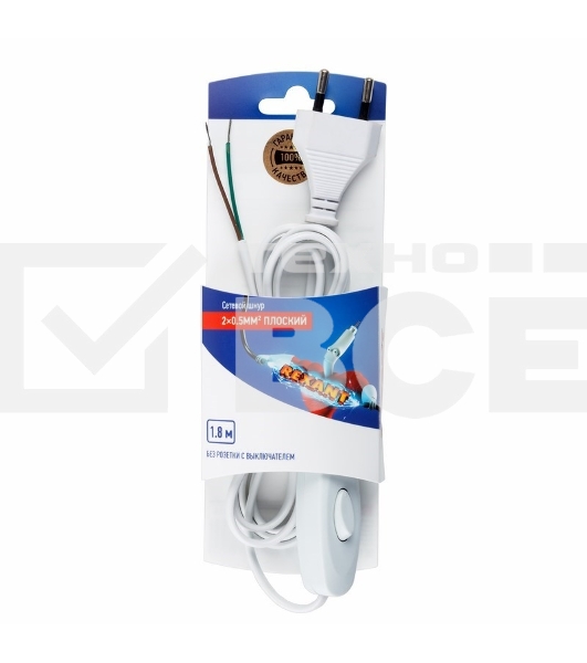 Шнур сетевой Rexant 1.8М с выключателем без розетки белый