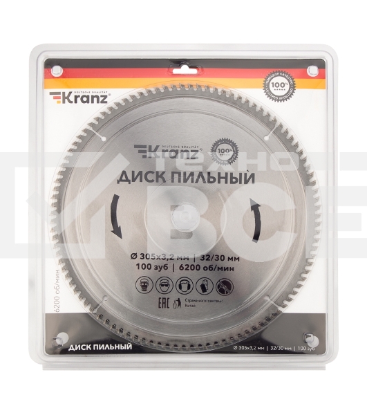 Диск пильный 305 мм х 100 зуб х 32/30 мм Kranz