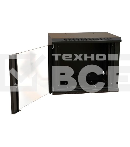Шкаф коммутационный WRline (WR-TW-1245-GP-RAL9004) настенный 12U 600x450мм пер.дв.стекл 2 бок.пан. 60кг черный 370мм 650мм IP20 сталь
