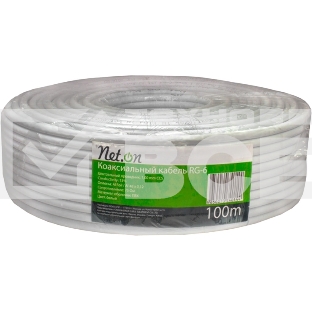 Кабель коаксиальный RG-6 CCS 1.02 (21проц.)/FPE/Al-Pet-Al Foil Unbonded/Al 64х0.12/PVC RW бел. (уп.100м) Net.On 109L