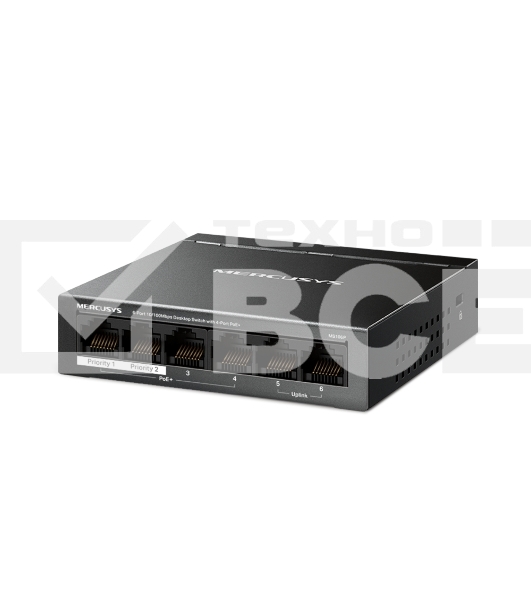 Коммутатор настольный Mercusys MS106P с 6 портами 10/100 Мбит/с (4 порта PoE+)