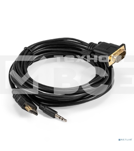 Кабель-переходник HDMI-VGA ExeGate EX-HDMIM-VGAM-3.5JackS-3.0 (19M/15M+3.5мм Jack M, 3м) Преобразователь цифрового HDMI сигнала в VGA видео и стерео-аудио
