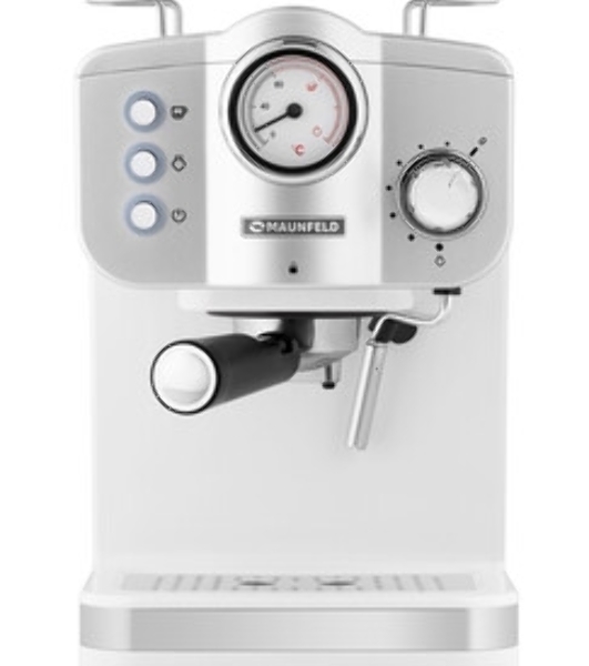 Кофеварка рожковая Maunfeld MF-735WH PRO белый, исп. кофе - молотый, 1.25 л, 1100 Вт, 15 бар