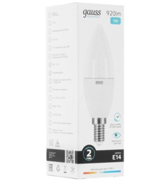 Лампа светодиодная Gauss Elementary 6Вт цок.: E14 свеча 220B 4100K св. свеч. бел. нейт. (упак.: 10 шт)