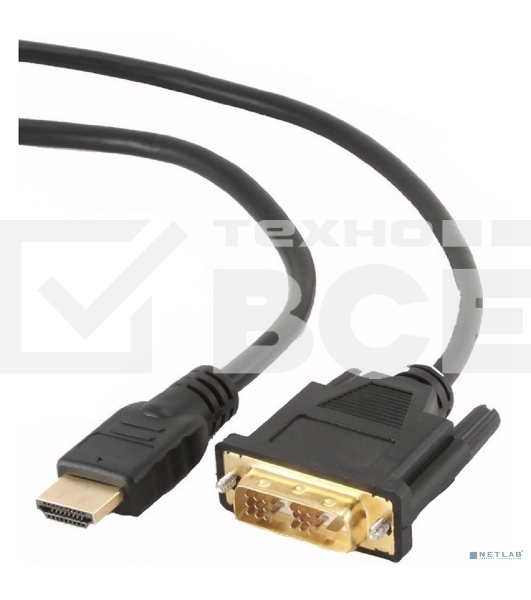 Кабель HDMI-DVI Cablexpert CC-HDMI-DVI-0.5M, 19M/19M, single link, медь, позол.разъемы, экран, 0.5м, черный, пакет