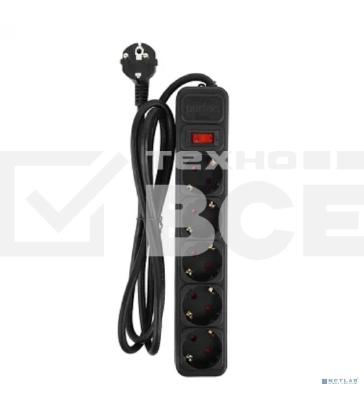 Сетевой фильтр Perfeo 'REAL POWER', 5,0 м, 5 розеток, 16А, 3500 Вт, тройная защита, черный.