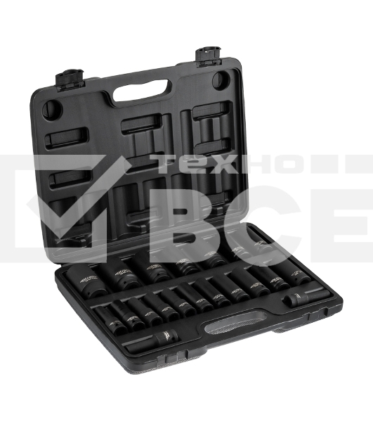 Набор шестигранных ударных торцевых головок Kranz 1/2', 78мм, 20 предметов (8-32мм) пластиковый кейс