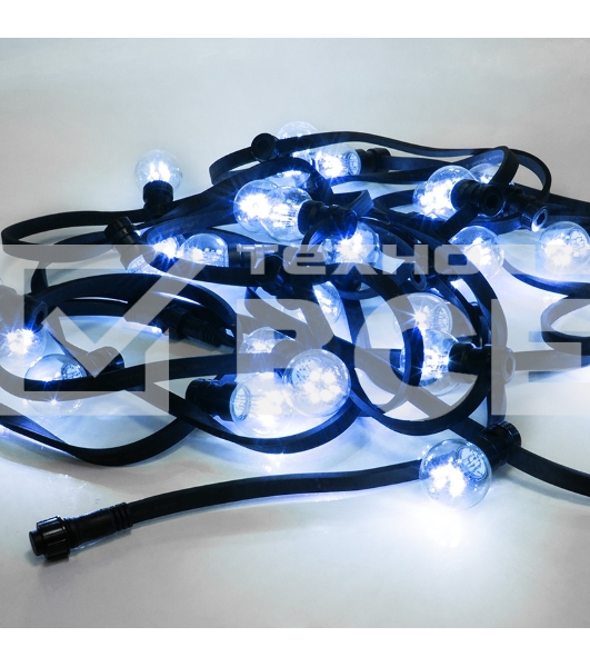 Гирлянда LED Galaxy Bulb String 10м, черный КАУЧУК, 30 ламп*6 LED СИНИЕ, влагостойкая IP65