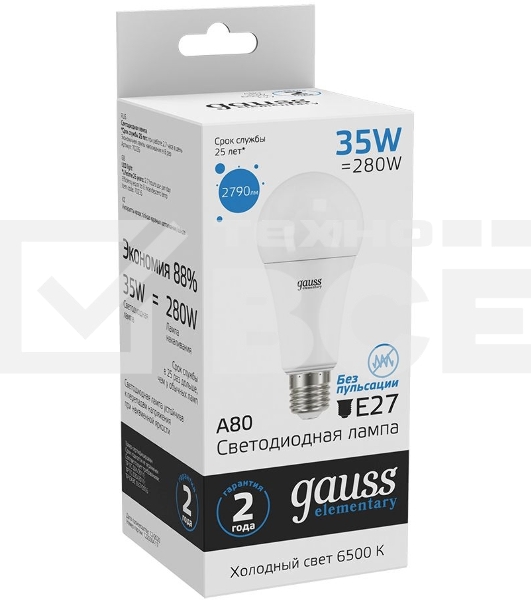 Лампа светодиодная LED Elementary A67 35Вт E27 6500К Gauss 70235