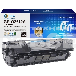 Картридж лазерный G&G GG-Q2612A UNIVERSAL черный (2000 стр.) для HP 1010/1012/1015/1018/Canon LBP2900/3000/L120/L90/L100/L120/HP 1020/1022/3015/3020/3030/3050/3052/3055/M1005/1300/1319f; Canon 4140/MF4380dn/4010/4660pl/4100/4690pl/4110/4120/4140/4150/4270