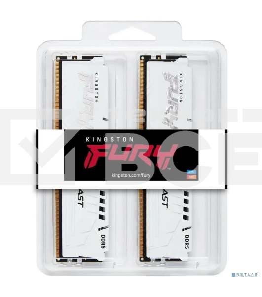 Оперативная память Kingston Fury Beast, DDR5, 64GB (2x32GB), 6000MHz, CL30, DIMM, с радиатором, белый