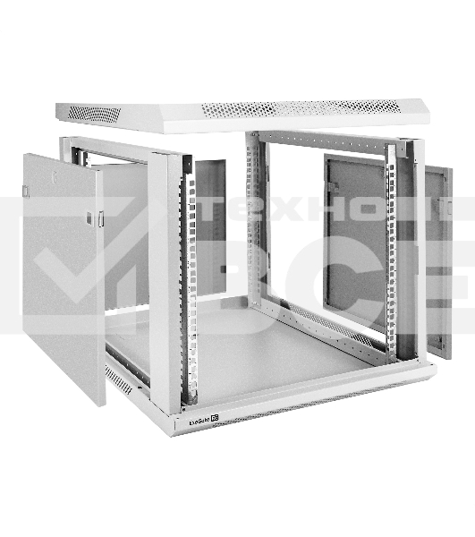 Шкаф телекоммуникационный 19' настенный 9U ExeGate EC-WM-9U.600.G.GREY (19', 9U, 600x600x500мм (ШхГхВ), передняя дверь закаленное стекло, съемные боковые панели, пыле- и влагозащита IP23, светло-серый RAL 7035)