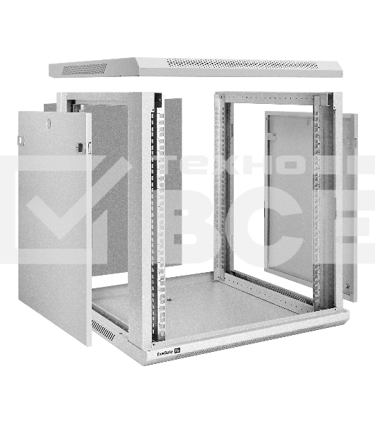 Шкаф телекоммуникационный 19' настенный 12U ExeGate EC-WM-12U.600.M.GREY (19', 12U, 600x600x635 мм (ШхГхВ), передняя дверь металл, съемные боковые панели, пыле- и влагозащита IP23, светло-серый RAL 7035)