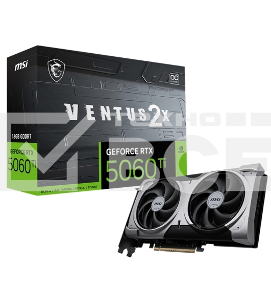 Видеокарта MSI RTX 5060 Ti VENTUS 2X OC PLUS, NVIDIA RTX 5060 Ti, 16 ГБ GDDR7, 128 бит, PCI-e 5.0, 1xHDMI, 3xDP, 2602 МГц