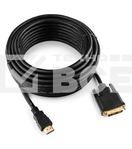 Кабель HDMI-DVI Cablexpert CC-HDMI-DVI-10MC, 19M/19M, single link, медь, позол.разъемы, экран, 10м, черный, пакет