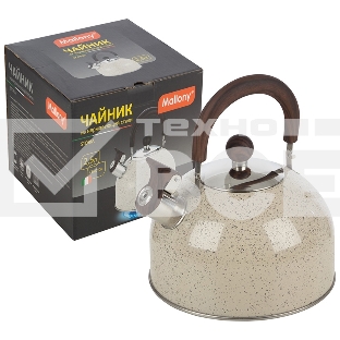 Чайник для плиты STORIA, объем 2,5 л, из нерж стали со свистком, окрашенный, ручка под дерево