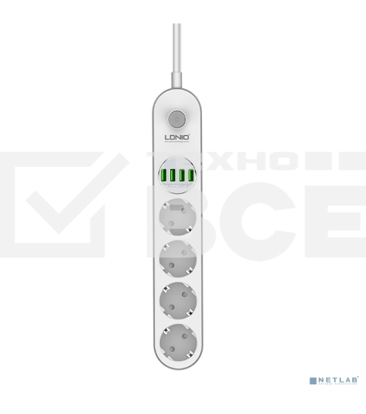 Сетевой фильтр Perfeo LD_B4438 LDNIO SE4432 2м + ЗУ на 4 USB/ 4 розетки (медь) - 2500W/ USB - 17W/ White&Gray
