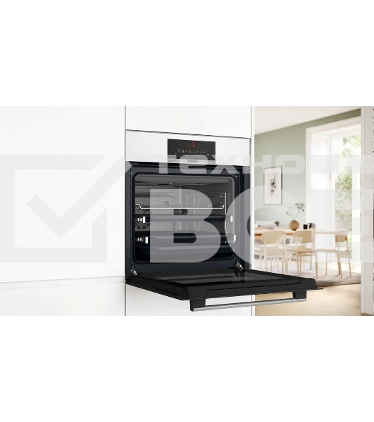 Встраиваемый духовой шкаф Bosch, Serie 8, объем 67 л , 12 режимов нагрева, 4D Hotair, телескопические направляющие, пиролиз, сенсорное управление, 40 автоматических программ, цвет белый