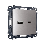 Комплект механизма розетки ALFA Сталь матовый 2USB A+C 20W (быстрая зарядка) QUANT (AP5110, VM177) MA511010, фото 1