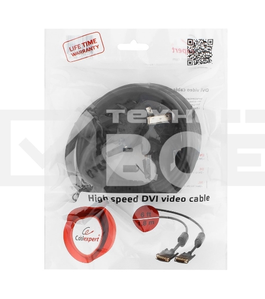 Кабель Кабель DVI-D dual link Gembird/Cablexpert , 25M/25M, 1.8м, черный, экран, феррит.кольца, пакет(CC-DVI2-BK-6)