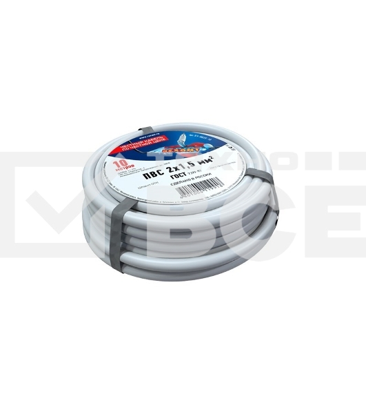 Провод соединительный ПВС 2x1,5 мм², белый, длина 10 метров, ГОСТ 7399-97 Rexant