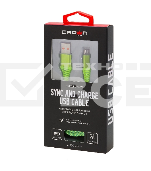 Кабель Crown USB - microUSB CMCU-3102M green