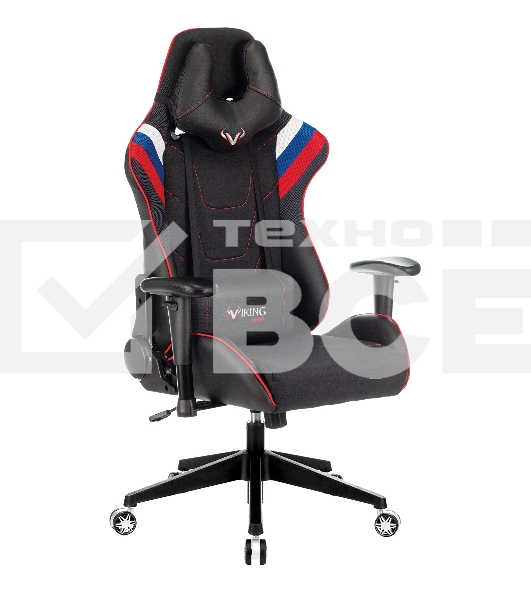 Кресло игровое Бюрократ VIKING 4 AERO RUS белый/синий/красный/черный, искусст. кожа/ткань, две подушки