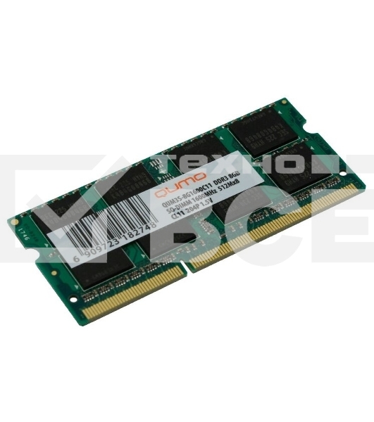 Оперативная память QUMO, DDR3, 8GB (1x8GB), 1600MHz, CL11, SO-DIMM