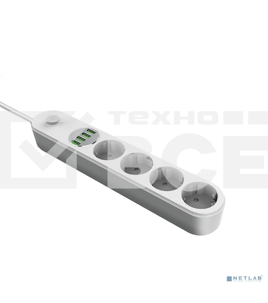 Сетевой фильтр Perfeo LD_B4438 LDNIO SE4432 2м + ЗУ на 4 USB/ 4 розетки (медь) - 2500W/ USB - 17W/ White&Gray