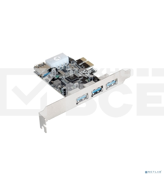 Контроллер ExeGate EXE-367 PCI-E 2.0, 3*USB3.0 ext + 1*USB3.0 int, разъем доп.питания (OEM)
