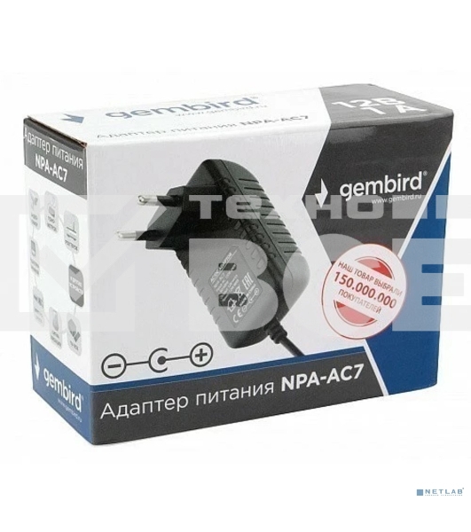 Адаптер питания Gembird NPA-AC7, 12В/1А, 1 штекер 5,5х2,5мм