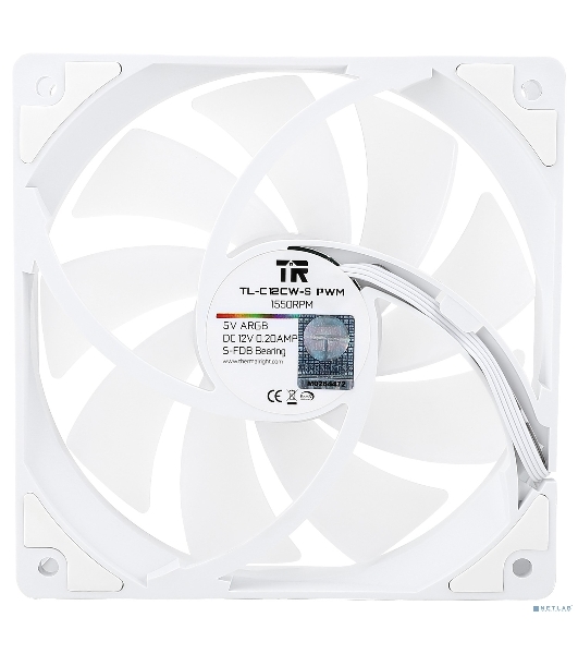 Кулер для корпуса Thermalright TL-C12CW-S (120x120x25мм, 4-pin PWM, ARGb, 66.17CFM, 25.6dBA, 1550RPM, белый)