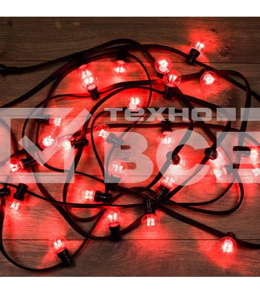 Гирлянда LED Galaxy Bulb String 10м, черный КАУЧУК, 30 ламп*6 LED КРАСНЫЕ, влагостойкая IP65