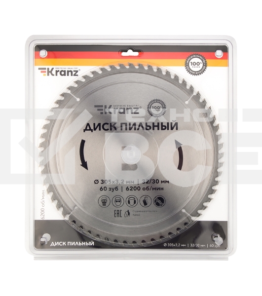 Диск пильный 305 мм х 60 зуб х 32/30 мм Kranz
