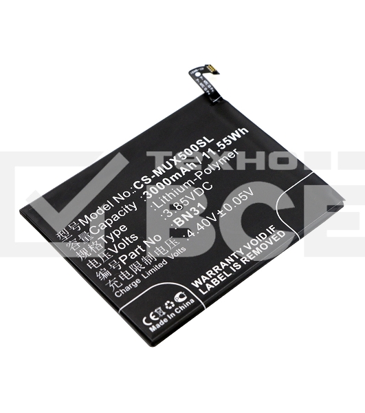 Аккумулятор CameronSinoCS-MUX500SL BN31 для Xiaomi 5X, MDE63.85V / 3000mAh / 11.55Wh