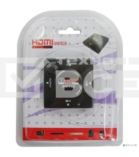 Переключатель гнездо HDMI на 3 гнезда HDMI, без питания, пластик  Rexant