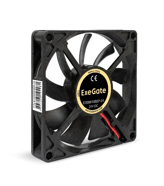 Вентилятор 24В DC ExeGate EX08015B2P-24 (80x80x15 мм, 2-Ball (двойной шарикоподшипник), 2pin, 2550RPM, 30dBA)