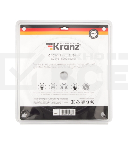Диск пильный 305 мм х 60 зуб х 32/30 мм Kranz