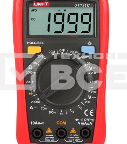 Цифровой мультиметр UNI-T UT131C Напряжение переменного/постоянного тока (250 В); постоянный ток (10А); Сопротивление (200 МОм); Температура (1000 ℃); Ручной диапазон