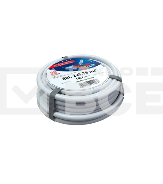 Провод соединительный ПВС 2x0,75 мм², белый, длина 20 метров, ГОСТ 7399-97 Rexant