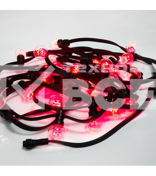 Гирлянда LED Galaxy Bulb String 10м, черный КАУЧУК, 30 ламп*6 LED КРАСНЫЕ, влагостойкая IP65
