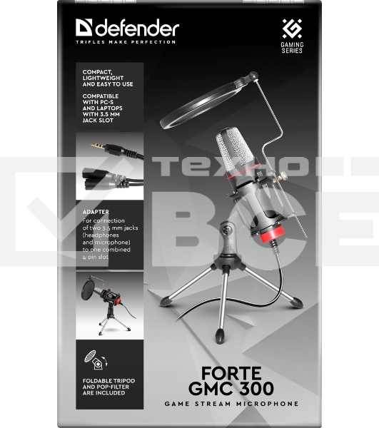 Микрофон Defender Forte GMC 300 3,5 мм, провод 1.5 м [64630]