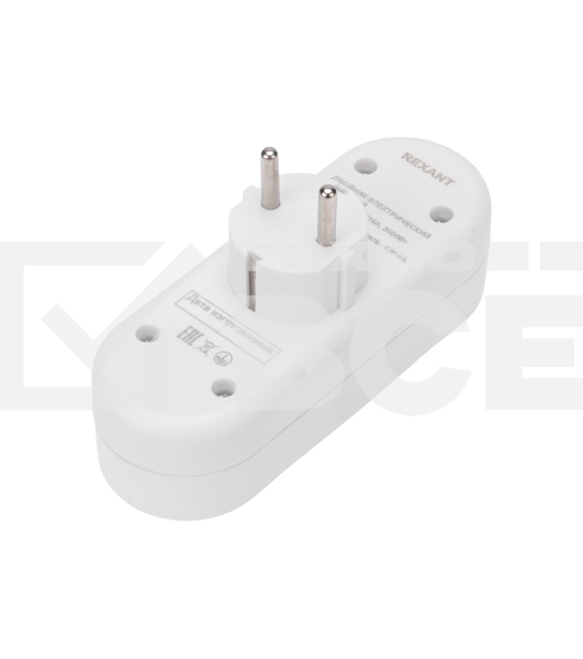 Двойник электрический линейный 16 А с заземлением + 2 USB-порта, 2,4 А, белый Rexant