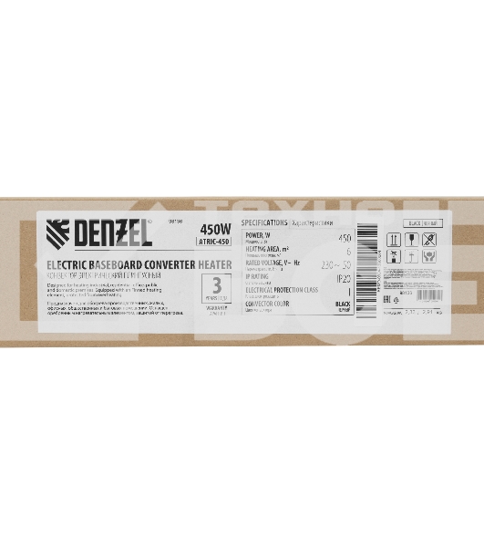 Конвектор электрический плинтусный Denzel ATRIC-450 черный, 450 Вт, 6 м2