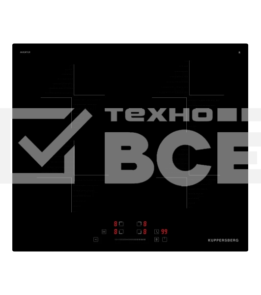 Варочная поверхность Kuppersberg ICI 604 60 см, индукция, High-Tech, inverter, прямой край, 9 уровней мощности, бустер, Stop and Go, автоматическое отключение, таймер, индикатор остаточного тепла, сенсорное/слайдерное управление, цвет черный