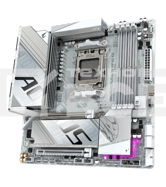 Материнская плата Gigabyte B850M AORUS ELITE WIFI6E ICE, AM5, AMD B850, 4xDDR5, 4xSATA, 2xM.2, 1xPCIe 5.0 x16, 1xPCIe 3.0 x4, 1xDP, 1xHDMI, 1x2.5Gb LAN, Wi-Fi 6E, Bluetooth 5.3, 2xUSB-A 10Gbps (Gen2), 5xUSB-A 5Gbps, 4xUSB-A 2.0, 1xUSB-C 10Gbps (Gen2), 2x3